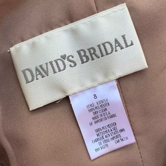 Davids Bridal Strapless Satin Pleated Bridesmaids Dress Latte Brown Tan Size 8 - Picture 5 of 6